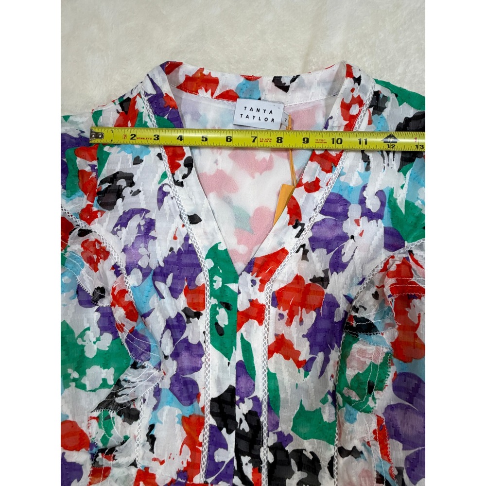 Tanya Taylor Rhett Multi Floral Ruffle V-Neck Mini Dress Womens 2 New - Picture 6 of 15